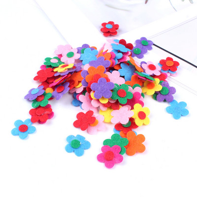 100 gab. Neausti smaida ziedi tauriņi vilnas filca audums matu virve DIY roku darbs aksesuāru uzlīmes aplikācijas ielāpi Filca paliktnis