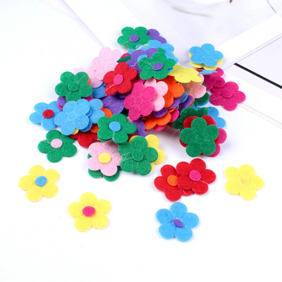 100 gab. Neausti smaida ziedi tauriņi vilnas filca audums matu virve DIY roku darbs aksesuāru uzlīmes aplikācijas ielāpi Filca paliktnis