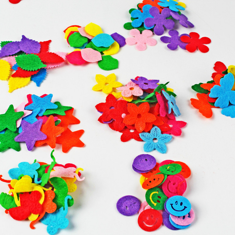 100 gab. Neausti smaida ziedi tauriņi vilnas filca audums matu virve DIY roku darbs aksesuāru uzlīmes aplikācijas ielāpi Filca paliktnis