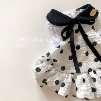 Φόρεμα Dot Princess Pet Dog Ρούχα Φούστα με τύπωμα γάτας Ρούχα για σκύλους Μικρά τσιουάουα καλοκαιρινό μαύρο λευκό αναπνεύσιμο για μικρά σκυλιά