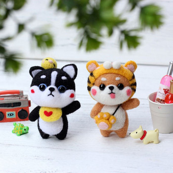 Пакет от материали за плъстене от вълна от много стилове, сладко животно, Shiba Inu, ръчно изработена играчка, кукла, незавършен комплект с мушкане, DIY Arts Crafts