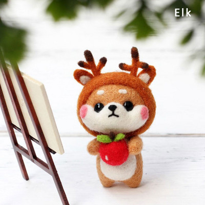 Daudzveidīgs jauks dzīvnieku vilnas filcēšanas materiālu iepakojums Shiba Inu rokām darināta rotaļlietu lelle, nepabeigts ar dūrēm izgatavots komplekts DIY mākslas amatniecība