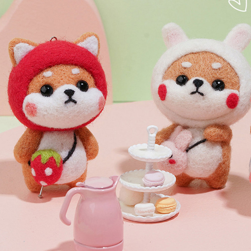 Daudzveidīgs jauks dzīvnieku vilnas filcēšanas materiālu iepakojums Shiba Inu rokām darināta rotaļlietu lelle, nepabeigts ar dūrēm izgatavots komplekts DIY mākslas amatniecība