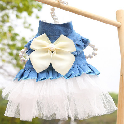 Kucēns mājdzīvnieku suņu apģērbs Vasaras suņa kostīms Sling Sweetly Princess Kleita Rotaļu ballīte Dzimšanas dienas dekors Bow mezgla kleita Kucēna kostīms