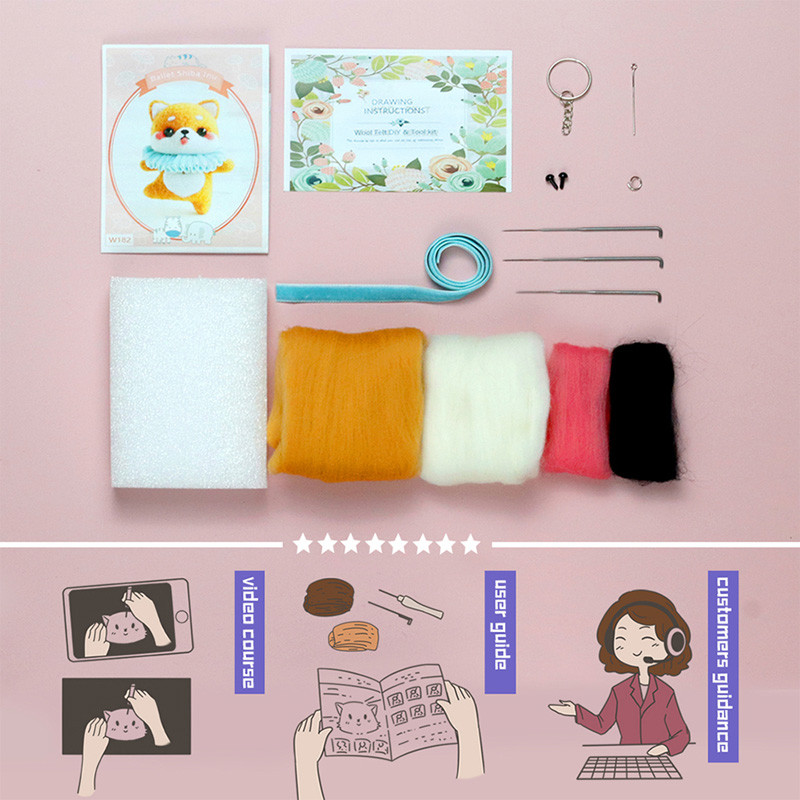 KRABALL jauks dzīvnieku baleta vilnas filcēšanas materiālu iepakojums, lelles rotaļlieta ar rokām darināta rokdarbu adatu filcēšanas komplekts, kas nav pabeigts.