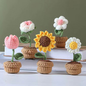 Buchet de flori artificiale, lucrat manual, cadou în ghiveci Decor pentru casă creativ Înălțime: 9-11 cm Înălțime: 9-11 cm Tricotat lalele floarea soarelui