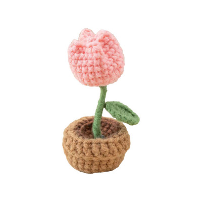 Buchet de flori artificiale, lucrat manual, cadou în ghiveci Decor pentru casă creativ Înălțime: 9-11 cm Înălțime: 9-11 cm Tricotat lalele floarea soarelui