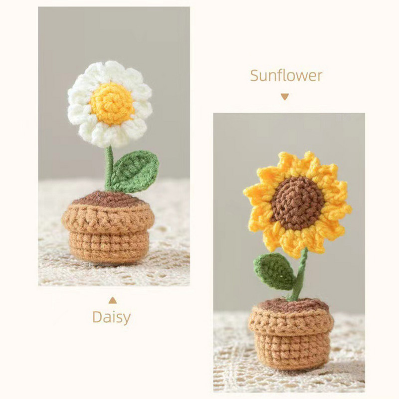 Dirbtinės gėlės, rankų darbo „pasidaryk pats“ puokštė vazoninė dovana Kūrybinis namų dekoras Aukštis: 9-11 cm Aukštis: 9-11 cm Saulėgrąžų tulpių mezgimas