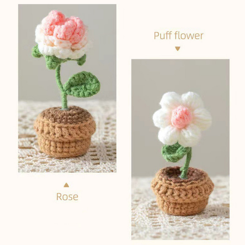 Dirbtinės gėlės, rankų darbo „pasidaryk pats“ puokštė vazoninė dovana Kūrybinis namų dekoras Aukštis: 9-11 cm Aukštis: 9-11 cm Saulėgrąžų tulpių mezgimas