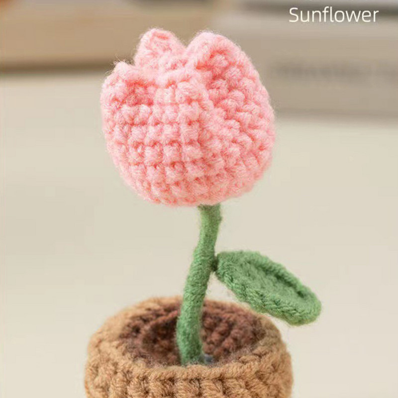 Dirbtinės gėlės, rankų darbo „pasidaryk pats“ puokštė vazoninė dovana Kūrybinis namų dekoras Aukštis: 9-11 cm Aukštis: 9-11 cm Saulėgrąžų tulpių mezgimas