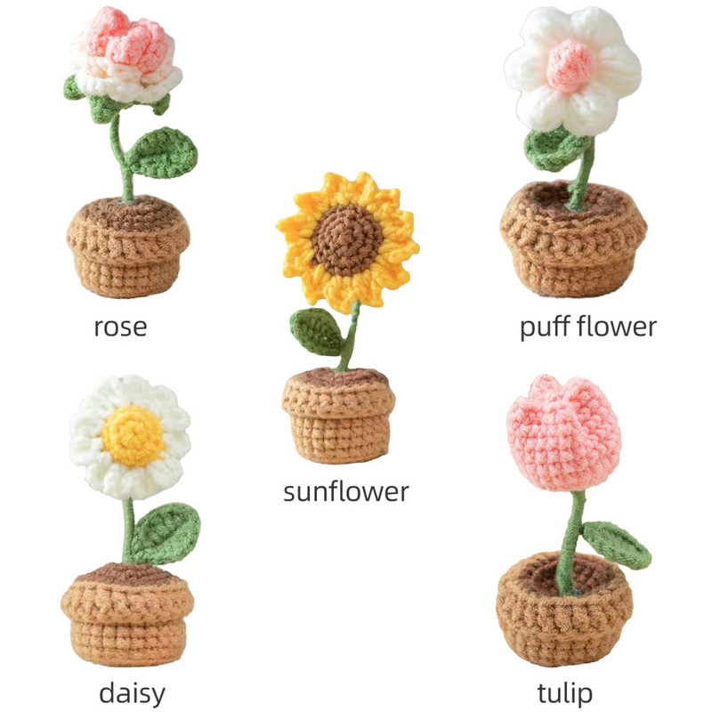 Dirbtinės gėlės, rankų darbo „pasidaryk pats“ puokštė vazoninė dovana Kūrybinis namų dekoras Aukštis: 9-11 cm Aukštis: 9-11 cm Saulėgrąžų tulpių mezgimas