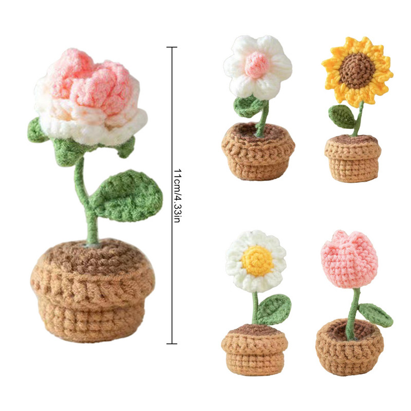 Dirbtinės gėlės, rankų darbo „pasidaryk pats“ puokštė vazoninė dovana Kūrybinis namų dekoras Aukštis: 9-11 cm Aukštis: 9-11 cm Saulėgrąžų tulpių mezgimas