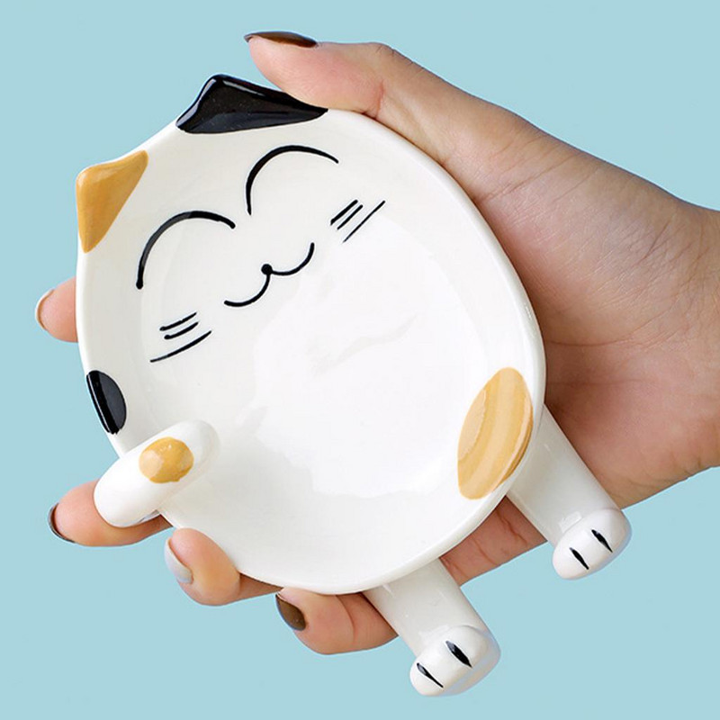 Spoon Rest Keramika Make Kitty Shape Porcelianiniai Priedai Įrankis Kavos laikiklis virtuvės dekorui Chef Mentele Kaušas Šakutė