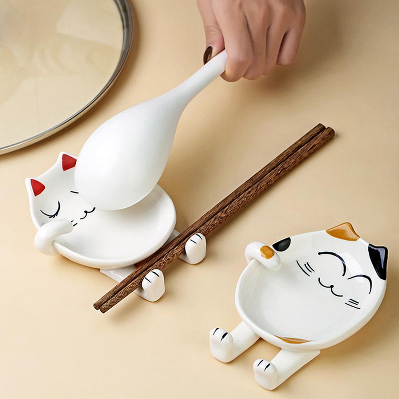 Spoon Rest Keramika Make Kitty Shape Porcelianiniai Priedai Įrankis Kavos laikiklis virtuvės dekorui Chef Mentele Kaušas Šakutė