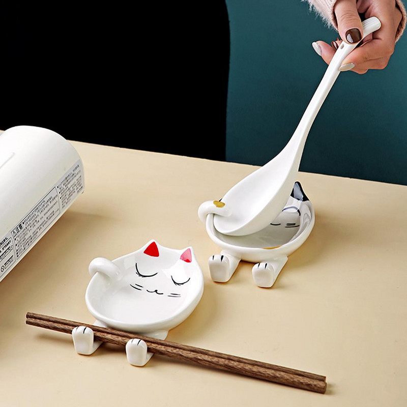 Spoon Rest Keramika Make Kitty Shape Porcelianiniai Priedai Įrankis Kavos laikiklis virtuvės dekorui Chef Mentele Kaušas Šakutė