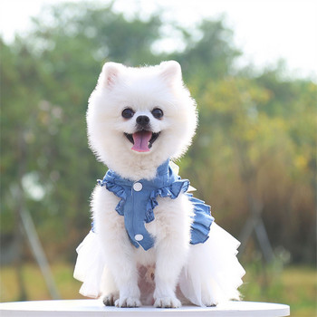 Летни дрехи за кучета Дънкови рокли за домашни любимци за малки кучета Померан Чихуахуа Кученце Коте Пола Рокля на принцеса Розови дрехи за момичета