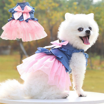 Summer Dog Clothes Pet Denim Dresses for Small Dogs Pomeranian Chihuahua Puppy Kitten Skirt Princess Dress Pink Girls Clothing