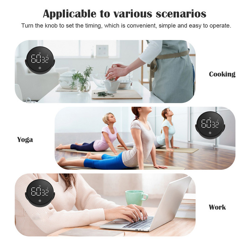 USB uzlādējams magnētiskais LED digitālais virtuves taimeris rokasgrāmata atpakaļskaitīšanas taimeris Modinātājs Hronometrs ēdiena gatavošanai Fitnesa mācībām