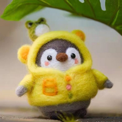 Pingvīns Radošums Vilnas filcs Diy Lelle Kulons Lelle Dāvanu Aksesuāri Materiālu komplekts Kawaii Roku darbs Amatniecības dūriens Vilnas filca dāvana