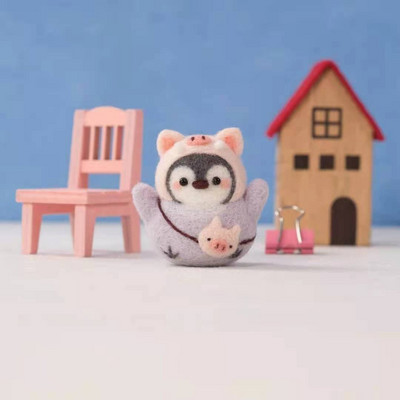 Pingvīns Radošums Vilnas filcs Diy Lelle Kulons Lelle Dāvanu Aksesuāri Materiālu komplekts Kawaii Roku darbs Amatniecības dūriens Vilnas filca dāvana