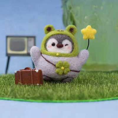 Pingvīns Radošums Vilnas filcs Diy Lelle Kulons Lelle Dāvanu Aksesuāri Materiālu komplekts Kawaii Roku darbs Amatniecības dūriens Vilnas filca dāvana