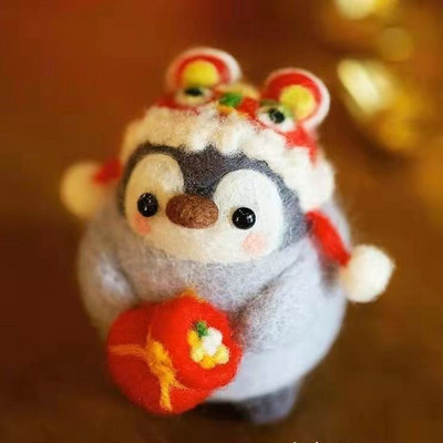 Pingvīns Radošums Vilnas filcs Diy Lelle Kulons Lelle Dāvanu Aksesuāri Materiālu komplekts Kawaii Roku darbs Amatniecības dūriens Vilnas filca dāvana