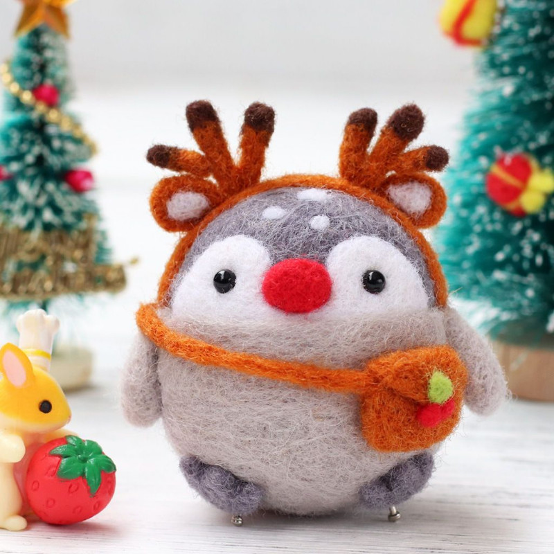 Pingvīns Radošums Vilnas filcs Diy Lelle Kulons Lelle Dāvanu Aksesuāri Materiālu komplekts Kawaii Roku darbs Amatniecības dūriens Vilnas filca dāvana