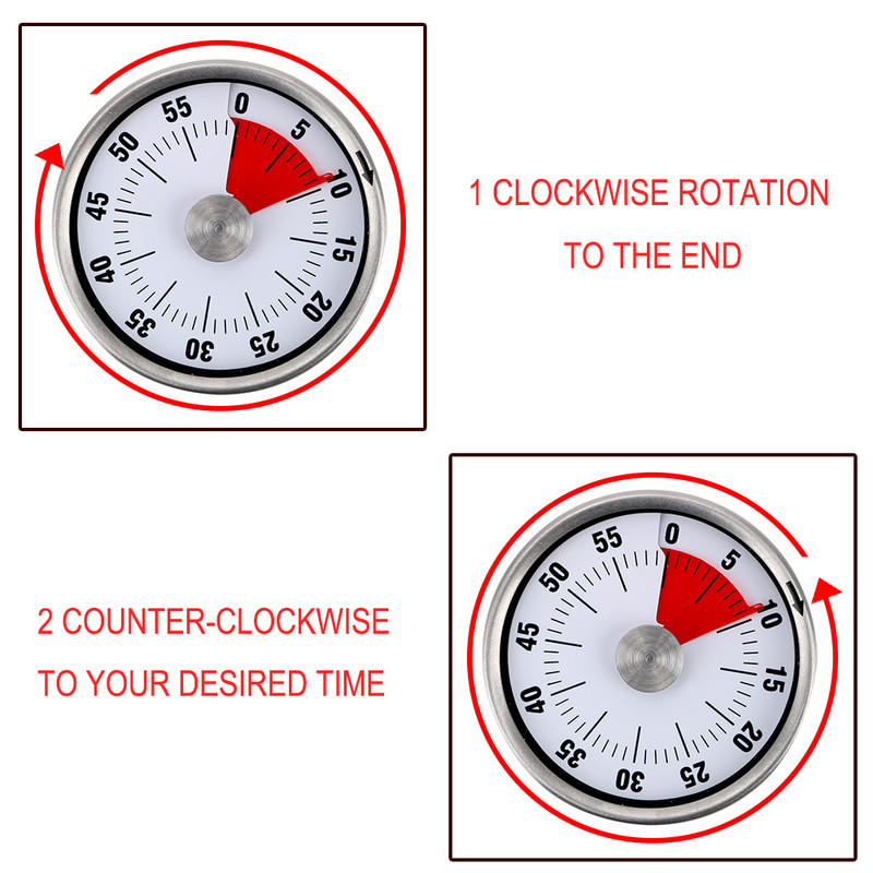 Virtuves taimeris laika atgādinājums 60 minūšu magnēts apaļa forma Virtuves instrumenti Atpakaļskaitīšanas trauksmes atgādinājums Mehāniskais gatavošanas taimeris