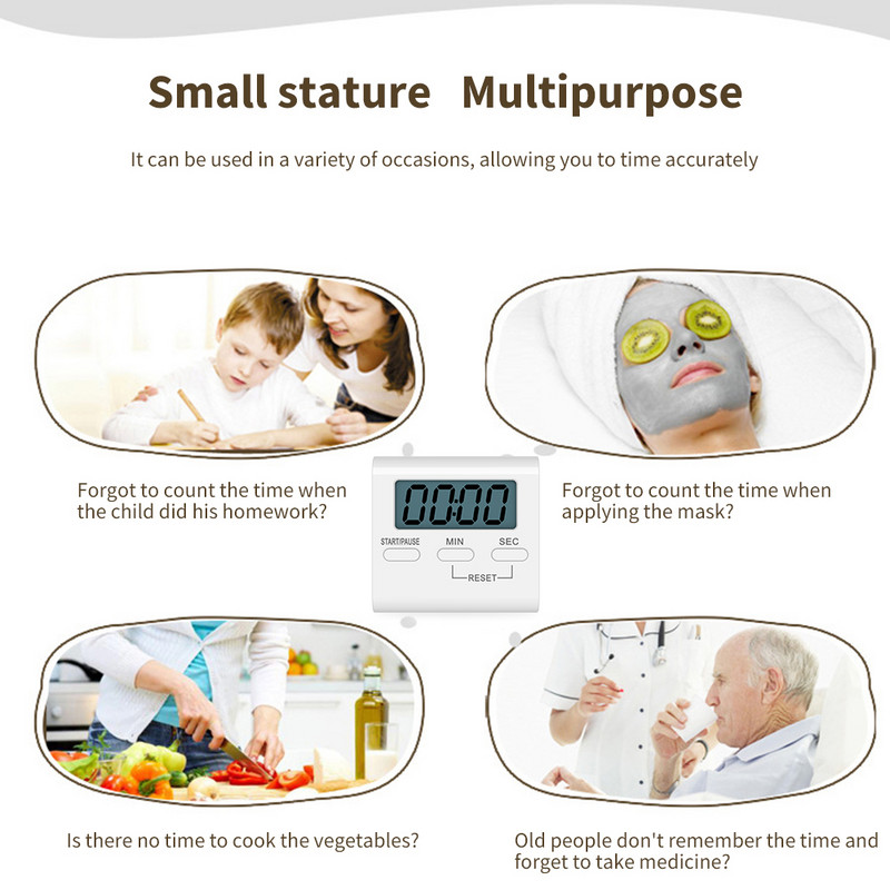 Digitālais virtuves taimeris ar statīva atpakaļskaitīšanas trauksmi Mini LCD lieli cipari, skaļš trauksmes signāls gatavošanai un cepšanai sporta spēlēs