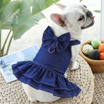 Χαριτωμένα φορέματα για σκύλους με φιόγκο για μικρά σκυλιά Κοριτσίστικα ρούχα για σκύλους γάτα τζιν γιλέκο κουταβιού Φούστα για κατοικίδιο ζώο τζιν μπουφάν για σκύλους με λουρί