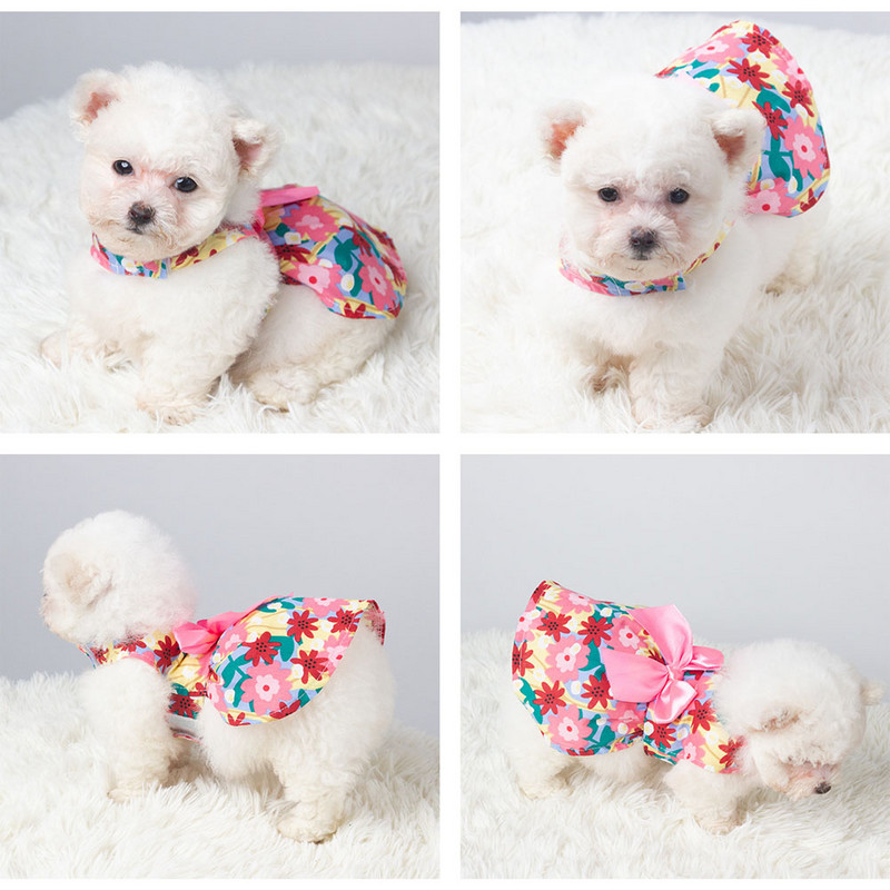 Ziedu kleita sunim bantīte princeses kleita sunim svārki pavasara vasaras sadaļa kāzu kleitas jaukas saldas plānas mazas svaigas tauriņa stila