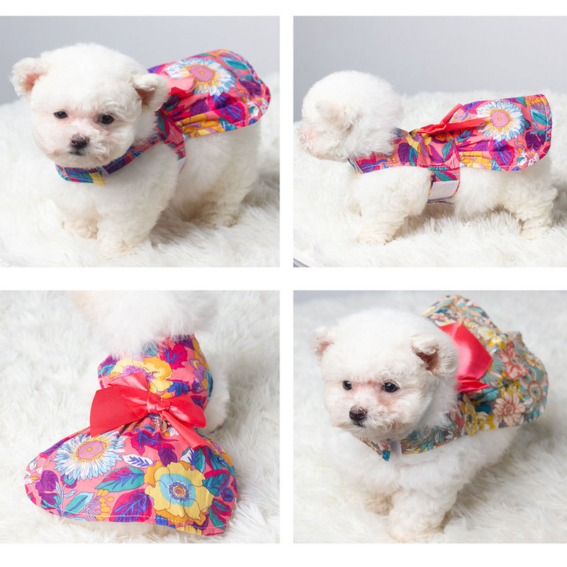 Ziedu kleita sunim bantīte princeses kleita sunim svārki pavasara vasaras sadaļa kāzu kleitas jaukas saldas plānas mazas svaigas tauriņa stila