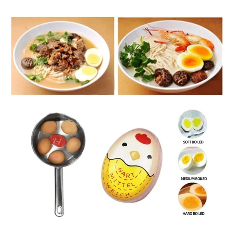 Karikatūras olu taimera krāsas maiņas indikatori Mīkstās un cietās vārīšanas olas Termometrs Virtuves sīkrīks norāda, kad olas ir vairumtirdzniecībā