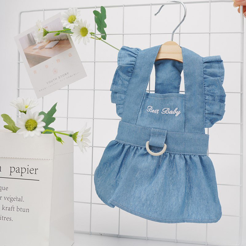 Džinsinė suknelė šuniukui mažam ir vidutiniam šuniui kačiuko drabužiai liemenė pavasario vasara Yorkie chihuahua sijonas drabužiai Ropa Perro reikmenys augintiniams