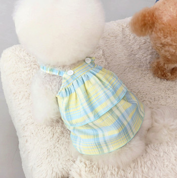 Πολυεπίπεδο φανταχτερό φόρεμα για σκύλους Καλοκαιρινό γιλέκο One Piece Puppy Ανοιξιάτικα Ρούχα Chihuahua ανοιχτό μωβ καρό μακριά φούστα για κατοικίδια Ρούχα για γάτες