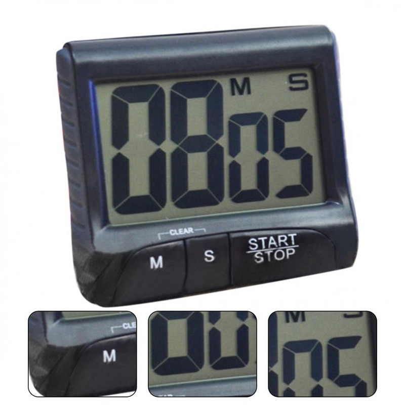 Liels 12/24h LCD digitālais ekrāns virtuves taimeris Atpakaļ statīva pulkstenis, skaļš modinātāja taimeris mācību/virtuves instrumentiem