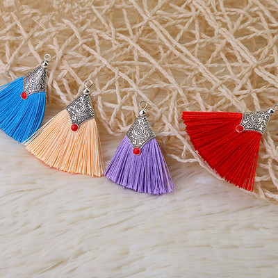 2-10Pcs Metal Caps Silk Tassel Fringe Pendant DIY Crafts Material Color Tassels Trim Curtains Decor Earrings Jewelry Components