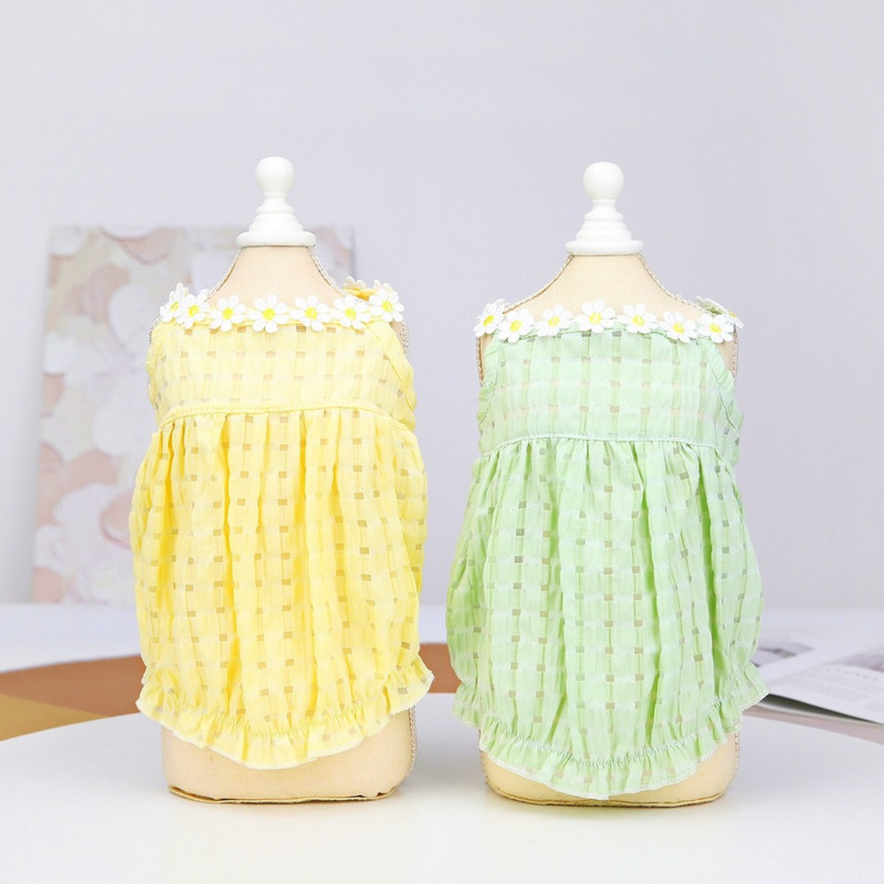 2022. gada jauns mājdzīvnieku apģērbs Vasaras svaigi rūtaini mājdzīvnieku svārki kaķim sunim plānas elpojošas vasaras kleitas Yorkie apģērbi kucēnu apģērbi 강아지옷