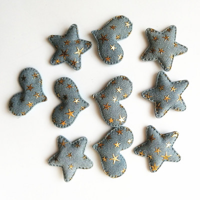 XUNZHE 5cm džinsa zelta zvaigzne Matu aksesuāri DIY Boutique Galvassegas Bez Barrette matu sprādzes Matu loki Apģērbu plāksteris