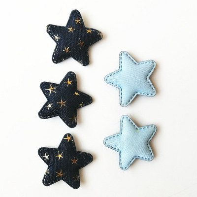 XUNZHE 5cm džinsa zelta zvaigzne Matu aksesuāri DIY Boutique Galvassegas Bez Barrette matu sprādzes Matu loki Apģērbu plāksteris