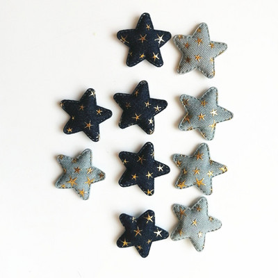 XUNZHE 5cm džinsa zelta zvaigzne Matu aksesuāri DIY Boutique Galvassegas Bez Barrette matu sprādzes Matu loki Apģērbu plāksteris