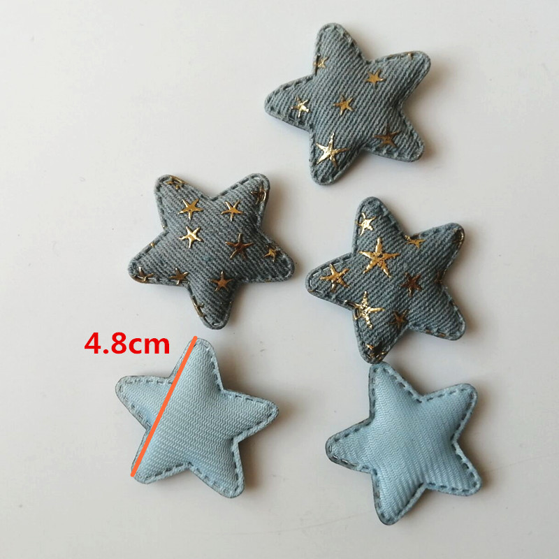 XUNZHE 5cm džinsa zelta zvaigzne Matu aksesuāri DIY Boutique Galvassegas Bez Barrette matu sprādzes Matu loki Apģērbu plāksteris