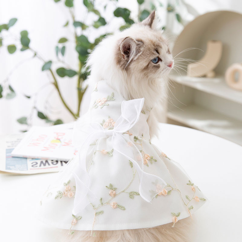 Mājdzīvnieku ziedu svārki Princeses stila kucēnu drēbes Vasaras plānas kleitas Bichon sieta apģērbi Forši suņu apģērbi XS-XL