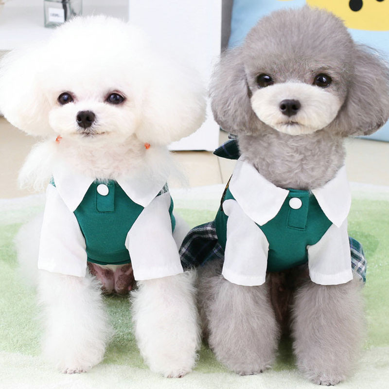Koledžas stila suņu krekls kleita mājdzīvnieku apģērbs pavasaris un vasara pāriem apģērbi suņu krekliem kapuces kucēna kaķa svārki maziem suņiem XS