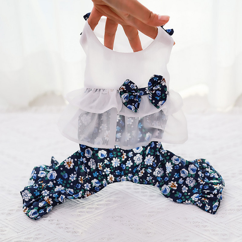 Φόρεμα για σκύλους και γάτες Ολόσωμη φόρμα με λουλούδια και τούλι Φούστα με φόρεμα για κουτάβια για κατοικίδια Ανοιξιάτικη/Καλοκαιρινή ένδυση