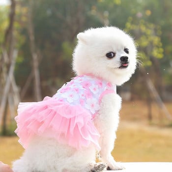 Δαντελένιο φόρεμα σιφόν για μικρό σκύλο γάτα Υπέροχο φλοράλ φόρεμα για πάρτι κατοικίδιων ζώων Στολή γενεθλίων Νυφικό για σκύλους Χαριτωμένα ρούχα για σκύλους το καλοκαίρι