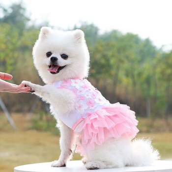 Дантелена шифонена рокля за малко куче, котка, прекрасна флорална рокля, парти за домашни любимци, костюм за рожден ден, сватбена рокля за кучета, сладки дрехи за кучета през лятото