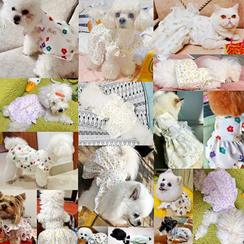 Φόρεμα σκύλου για άνοιξη και καλοκαίρι για μικρά σκυλιά Χαριτωμένο φρέσκο κουτάβι κούφιο φόρεμα για σκύλους Ρούχα κατοικίδιων για γάτα Floral φούστα Chihuahua γιλέκο για κατοικίδια