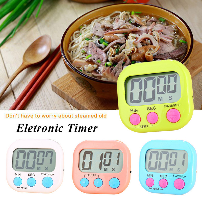 Digitālais taimeris Taimeris Modinātājs Atpakaļskaitīšana Elektroniskais taimeris Liels LCD displejs Ēdienu gatavošana Cepšana Pamatnes statīvs Sporta spēles Pulkstenis