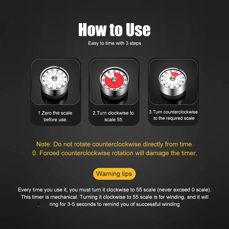 60 minūšu vizuālais virtuves taimeris Gatavošanas modinātājs Mehāniskais klases atpakaļskaitīšanas pulkstenis Klusais taimeris bērna laika pārvaldības rīkam